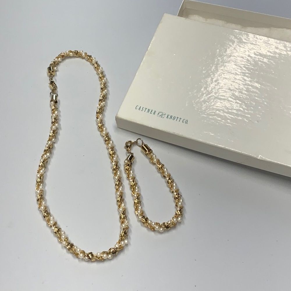 Castner Knott Co. Gold Pearl Bracelet & Necklace Set
